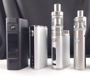 Die Größe der Eleaf iJust One im Vergleich mit iStick Pico, iStick TC40W und Wismec RX 2/3