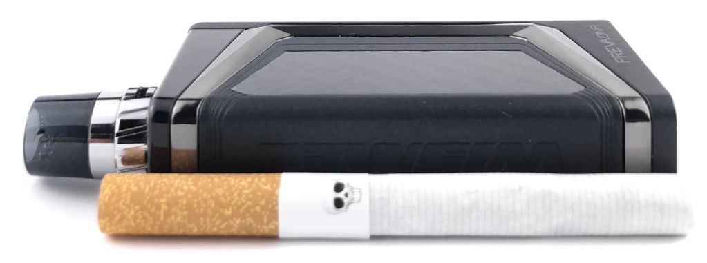 Wismec Preva DNA: Vergleich mit Zigarette, liegend